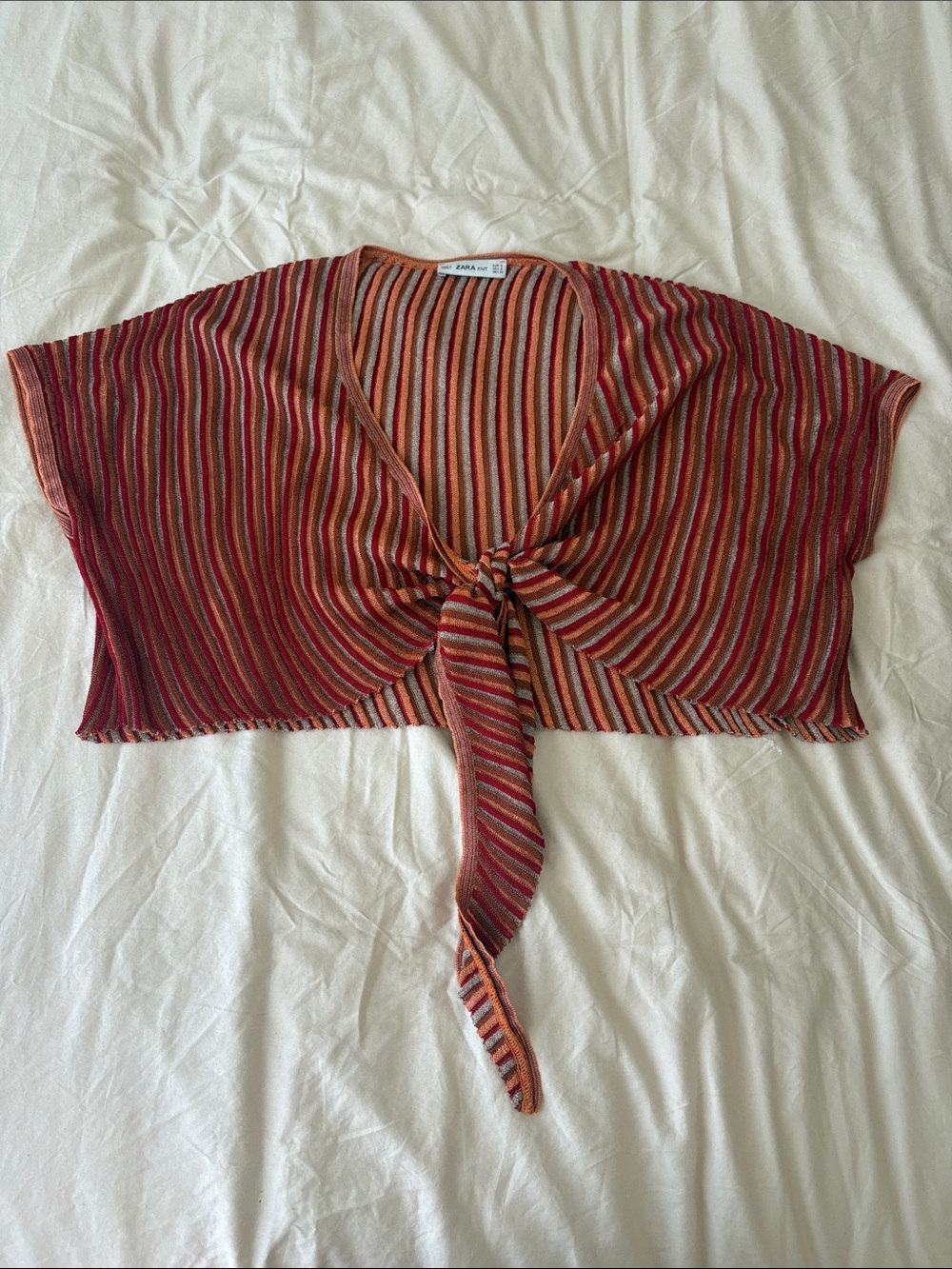 Zara Multicolor Striped Tie-Front Crop Top